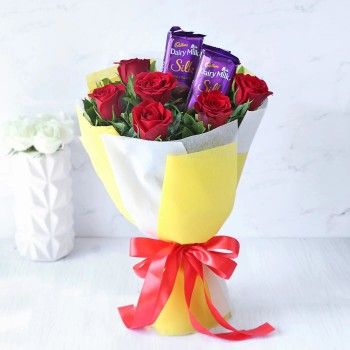 2 Cadbury Silk Chocolate & Red Roses Bouquet